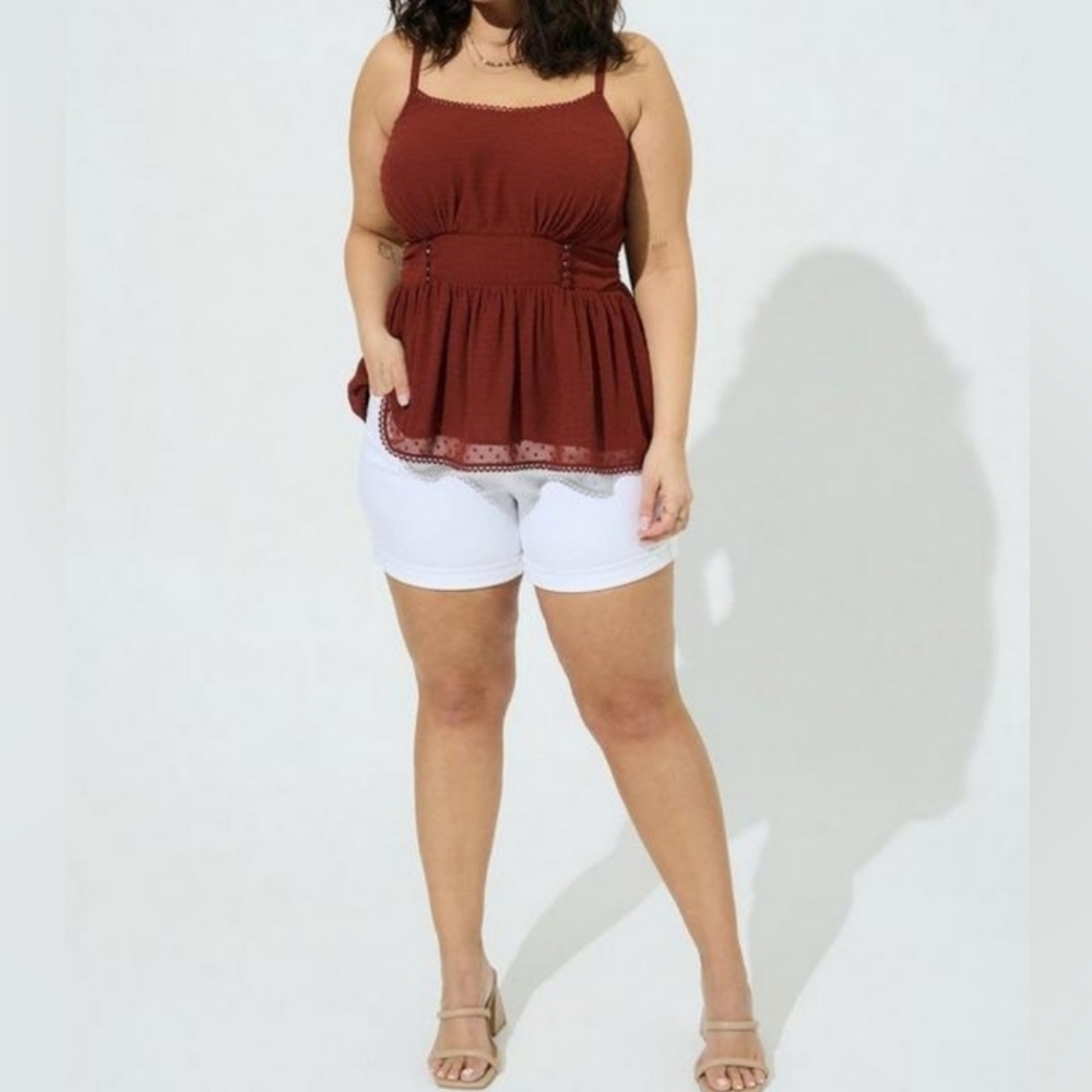 New Torrid 2x Brick Red / Brown Peplum Adjustable Tank Top